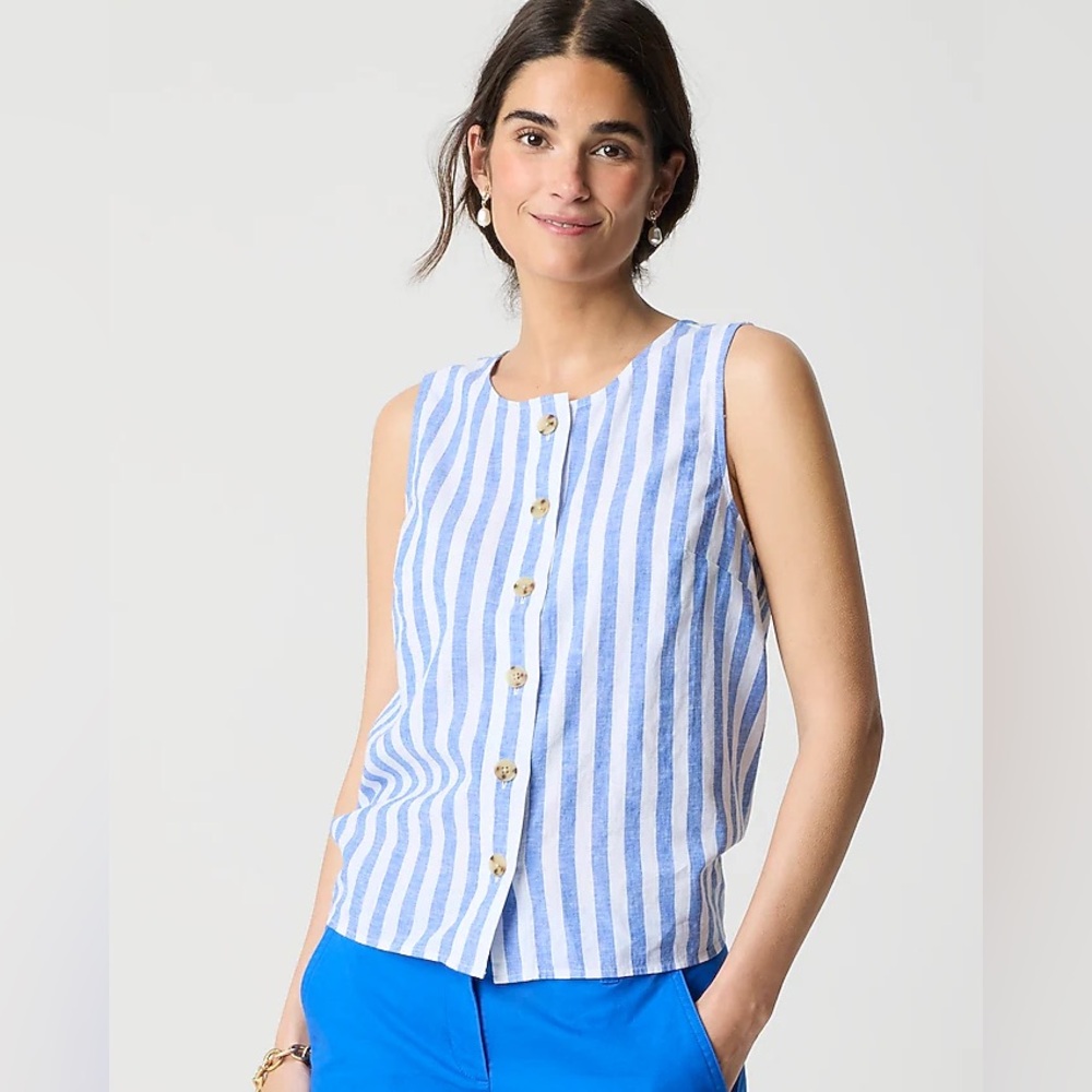 J. Crew Factory Blue and White Striped Blouse